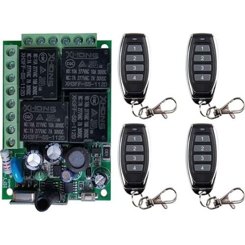 AC 85V 110V 220V 10Amp 2200W 4CH 433MHz rf Remote Control Switch Wireless Relay Receiver Controller for Garage\ Door\ LED\ Bulb