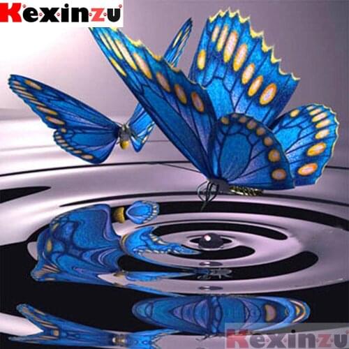 Full Square/Round 5D DIY Diamond Painting"Butterfly in water"3D Embroidery Kit Cross Stitch Rhinestone Mosaic Home Decor Gift Y6