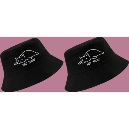 Parent-Kid Casual Fishing Hats Outdoor Fashion Bucket Caps Cartoon Funny Cat Not Today Print Sun Hat Sun Women Fishermans Cap
