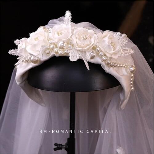 Bride Korean Creative Flower Headband Veil Wedding Retro Temperament Wedding Beautiful aphy Wedding hair Accessories