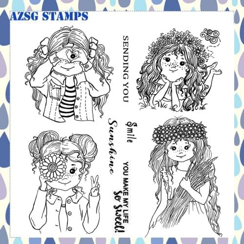 AZSG Happy Girls Clear Stamps/Seals For DIY Scrapbooking/Card Making/Album Decorative Silicone Stamp Crafts