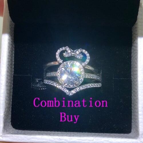 Sterling silver PandoraringSuit PandoStylePretty Round Sparkle Halo drill Wishbone RingMinnie Mouse Silhouette Puzzle Ring Set