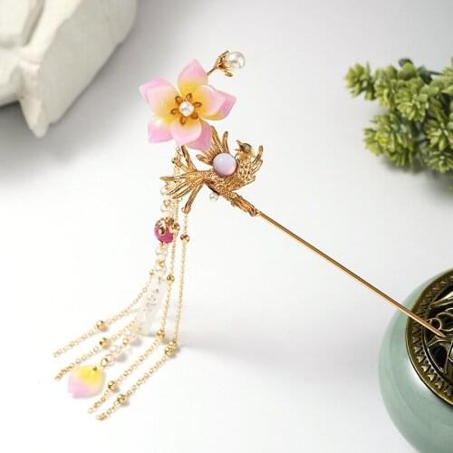 Gold Color Antique Chinese Hanfu Long Tassel Pearls Step Shake Hairpins Clips Headpieces Headdress for Women Girls Bride Noiva