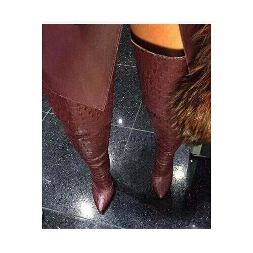Winter Women Alligator Sexy Over The Knee High Boots Crocodile Thigh High Booties Female Fashion High Heel Shoes Woman 2017 Boot