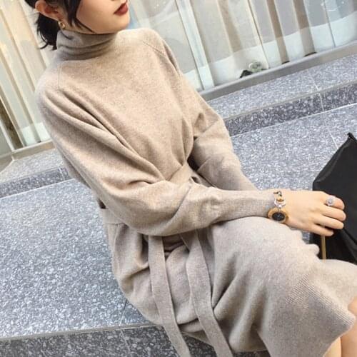 NEW Autumn Sweater Women Dress Winter Long sleeve Sweater Knitted Dresses Long loose Maxi Oversize Dresses Knitting Robe Vestido