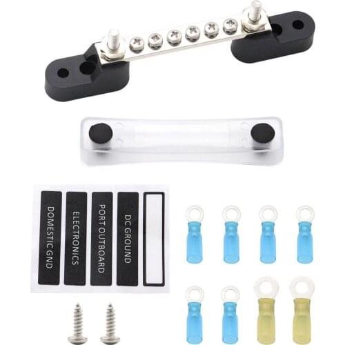 DC48V 6/12-bit Single Bus Bus Bar 100A+ With Cover For Car And Ship Tin-plated Brass With Heat Shrinkable Terminal Block