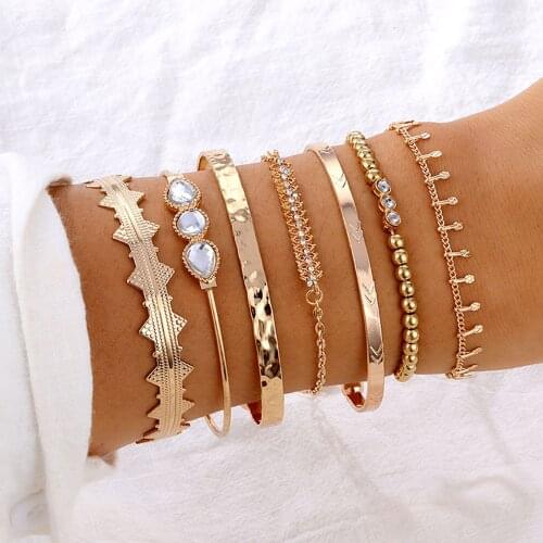 2019 Bohemian Bracelets & Bangles Set Gold Bead Charm Bracelet For Women Rhinestone Crystal Bracelet Pulseras Mujer Bijoux Femme