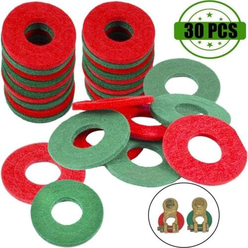 30pcs Terminals for Battery Anti Corrosion Fiber Washers Battery Terminal Protector Pads Automobile Fiber Washers Green/Red