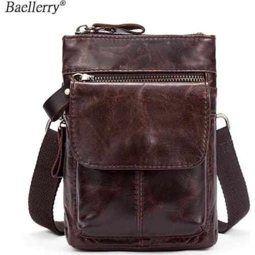 Baellerry Mens Shoulder Bag For Men Genuine Leather Messenger Phone Hip Pack Male Waist Bags Crossbody Small Zipper Handbag