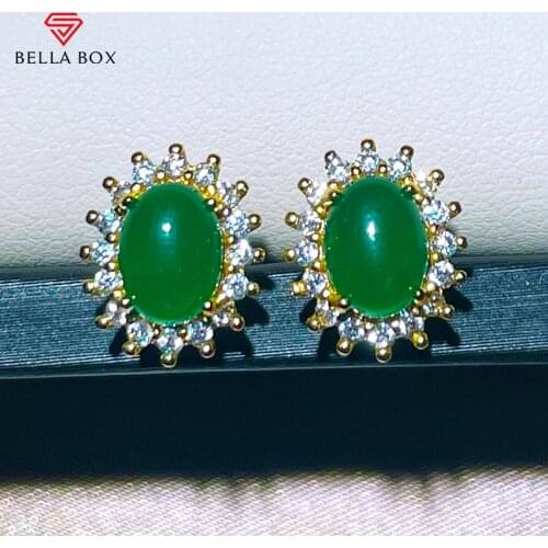 BELLA BOX Classic 925 Sterling Silver Stub Earring With Oval Shape Emerald Gemstones Wedding Engagement Female Fine Jewelry Gift