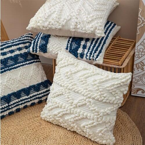 Beige Blue Hand Woven Embroidery Pillow Cover Home Decor Indian Cushion Cover 45x45cm Pillow Case Sofa Pillow Sham