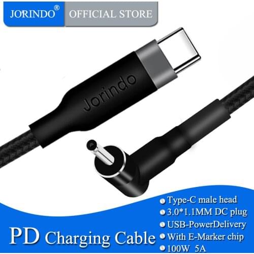 JORINDO DC3.0*1.1MM PD fast charging power supply adapts to 100W charging wire，Type-C to DC3.0*1.1MM dual male ，5A