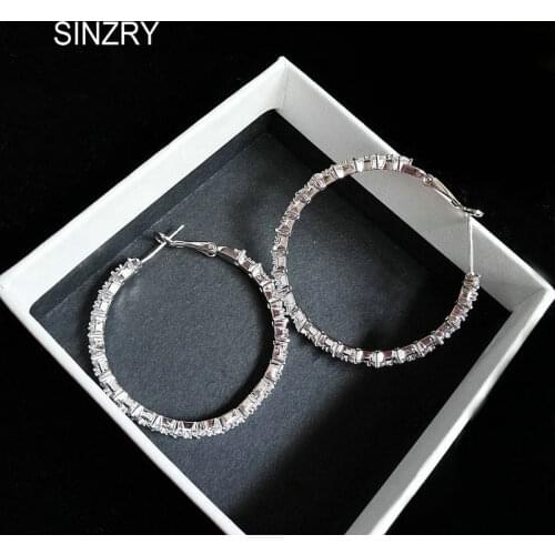 Sinzry Party jewelry accessory cubic zirconia flash big circle drop earrings trendy CZ exaggerated simple earrings