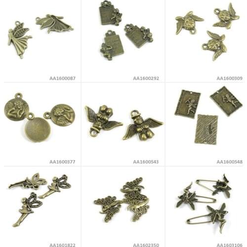 Antique Bronze Tone Jewelry Making Charms Elf Fairy Safety Pins Brooch Butterfly Angel Sign Cupid Tag Gift Bracelet Pendant