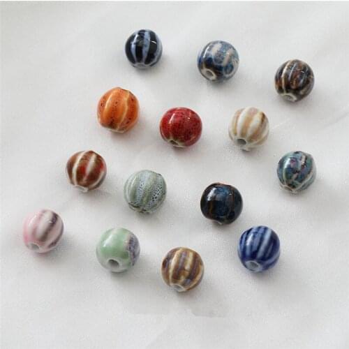 50pcs/lot 13mm pattern print cartoon pumpkin shape rounds Straight hole ceramics beads diy jewelry bracelet/earring accessory
