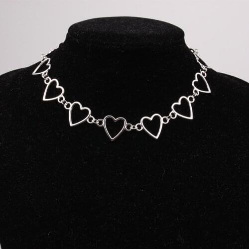 Independent Gothic Metal Hollow Connecting Heart Neck Chain Collar Necklace Womens Egirl Cosplay Aesthetic Jewelry Jewelry