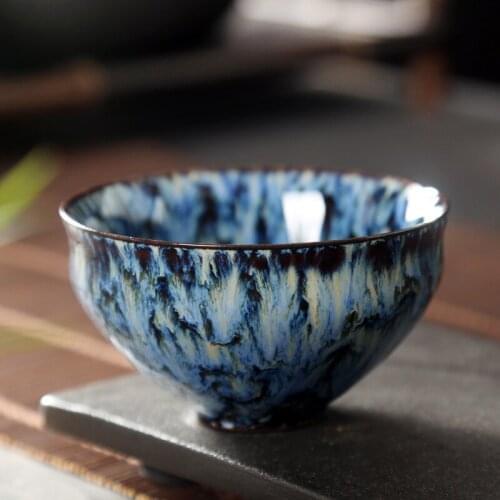 Handmade Teacup Authentic Yohen Tenmoku Glaze Chinese Jianzhan Kung Fu Tea Cup Bowl Porcelain Kiln Drinkware Tableware Gift