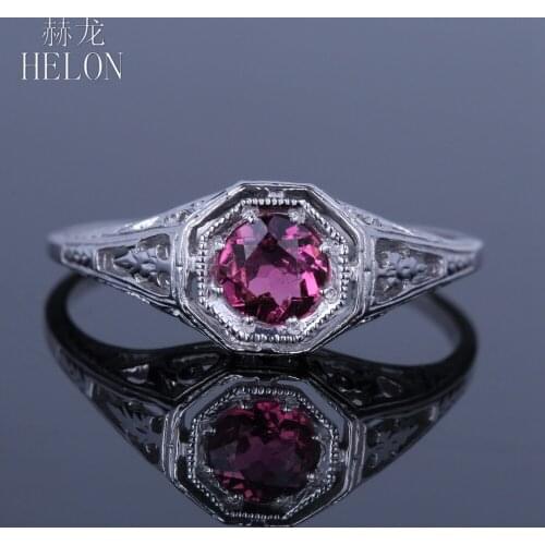 HELON Real 10K White Gold Flawless Round 0.4ct Genuine Tourmaline Engagement Wedding Ring Women Vintage Trendy Fine Jewelry Gift