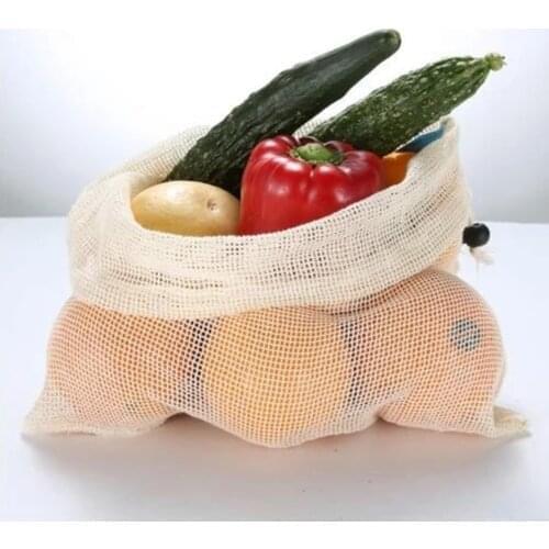 Cotton Mesh Vegetable Bags Produce Bag Reusable Cotton Mesh Vegetable Storage Bag Kitchen Fruit Vegetable with Drawstring
