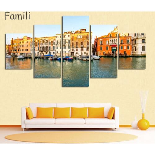 5Pieces/set Landscape Venice City Canvas Paintings Print On Canvas Classic Buildings Scenery Wall Art For Living Room(Unframed)