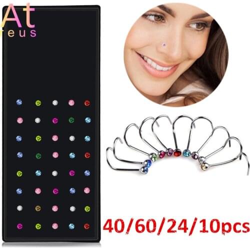 60/40/24/10pcs Punk S Style Piercing Nose Lip Jewelry Body Jewelry For Men Women Studs 1.8mm Pick DropShipping Nose Rings Steel