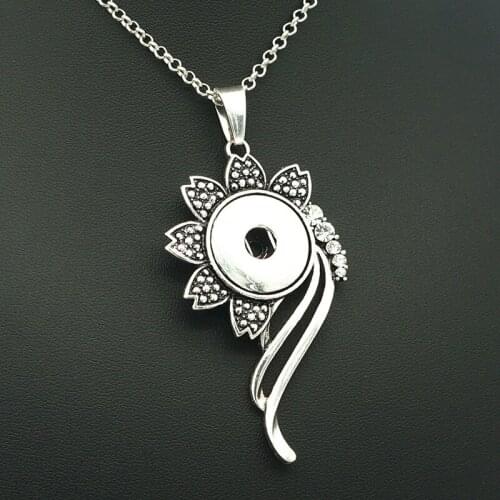 Fashion Beauty flowers pattern snap pendant necklace chain 60cm fit 18MM snap buttons Fashion jewelry XL0148