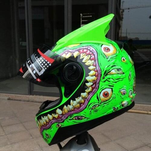 MALUSHUN Motorcycle helmet luminous green terrorist eyes big mouth take a helmet