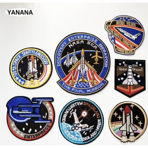 Space ship shuttle Astronaut Iron On Patches Clothing Embroidered Sew on Applique Logo Patch Stripe Badges For Clothes Bag