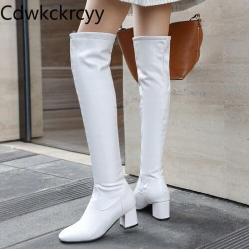 Winter The New fashion Round head Thick with 6CM Over the knee Boots white Sexy Plus velvet Keep warm High heel Women boots