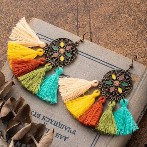 Charming Bohemian Ethnic Colorful Tassel Earrings Drop ear Ornaments For Female Wedding Engagement Bridal Accessories Jewleries