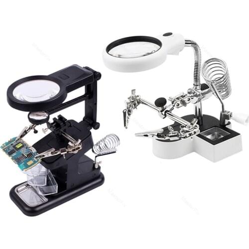 Magnifying Glass Soldering Iron Stand Welding Tool With Magnifier 3X 4.5X 25X Helping Hand Rework Station LED Alligator Clip