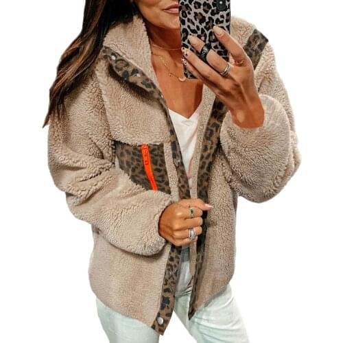 Sexy Leopard Patchwork Jackets Turn Down Collar Single Breasted Autumn Winter Cardigan Coats Straight Casual Streetwear Clothing