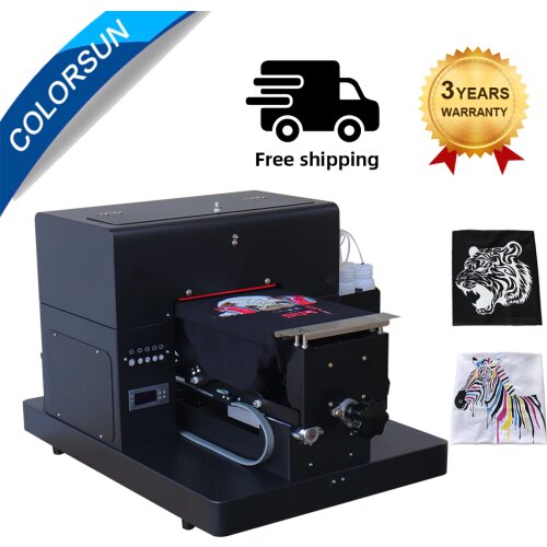 Colorsun Multifunction A4 dtg printer flatbed printer A4 T shirt printing machine for Dark Light Color t shirt with RIP 9.0