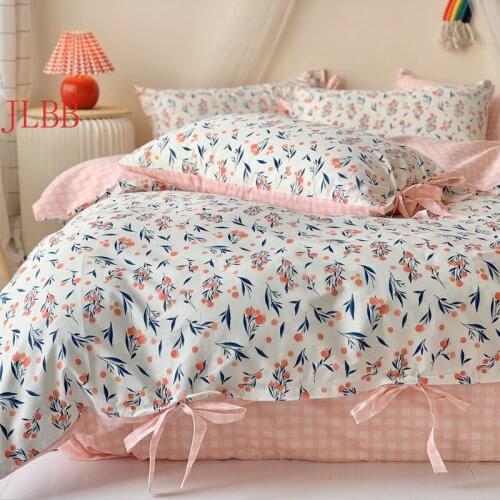 Bowknot spring bedding cotton set twin king size ribbon bed linen set American style bedclothes summer bed set girl pink bed set