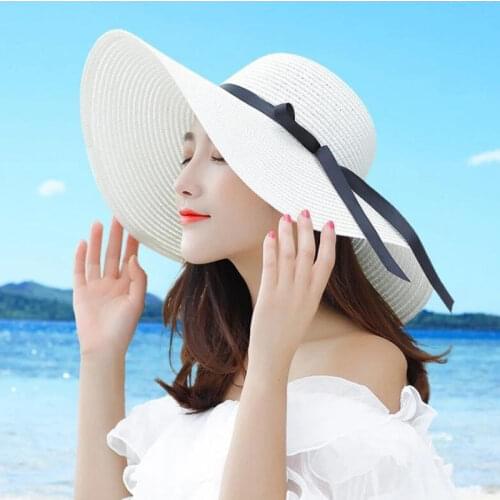 Embroidery Summer Straw Hat Women Wide Brim Sun Protection Beach Hat 2020 Adjustable Floppy Foldable Sun Hats for Women Ladies