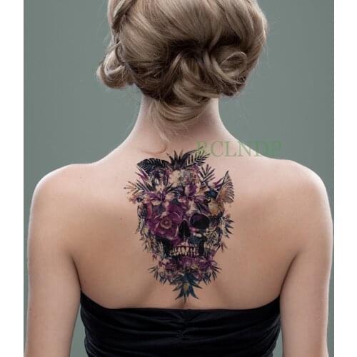 Waterproof Temporary Tattoo Sticker Skull head Flower Rose Fake Tatto Flash Tatoo Back Leg Arm belly big size for Women girl Men