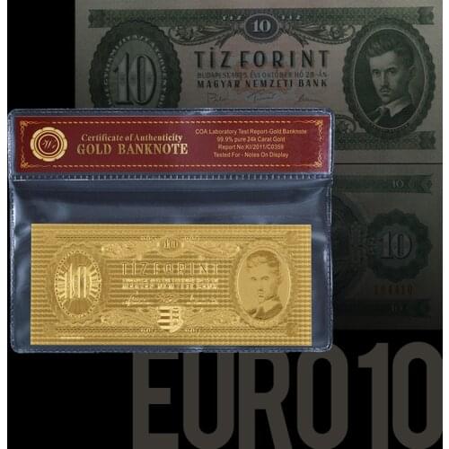 WR 1:1 Currency Banknotes Designs Hungarian 10 Forint Gold Banknote Color With COA Frame Make Money Selling