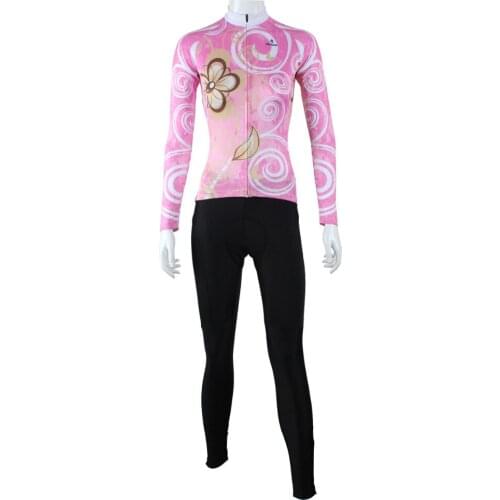 Long sleeve cycling jersey for women pink flowers designed cycling tops full zipper womens bike jersey