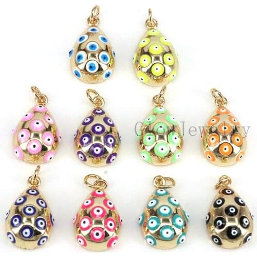 10Pcs,Colorful Eye Mini Pendant For Women Jewelry Making Gold Finish Charms Drop Shape Pendants Supplies