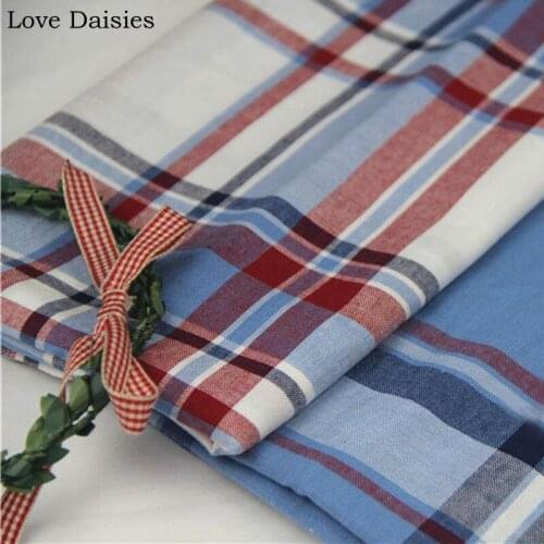 100% Cotton Yarn Dyed RED BLUE Big Lattice Check Soft Thin Fabrics for DIY Summer Apparel Blouse Dress Shirt Handwork Cushion