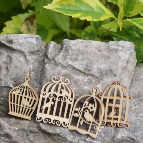 20Pcs Bird Cage Shape Mixed Wooden Chips DIY Decorative Embellishment Crafts Home Decorations Scrapbook Hand-made Graffiti