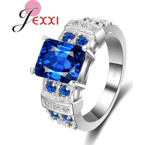2020 Exquisite Big Square Cubic Zirconia Wedding Bands Rings For Woman 925 Sterling Silver Rings Jewelry 3 Colors