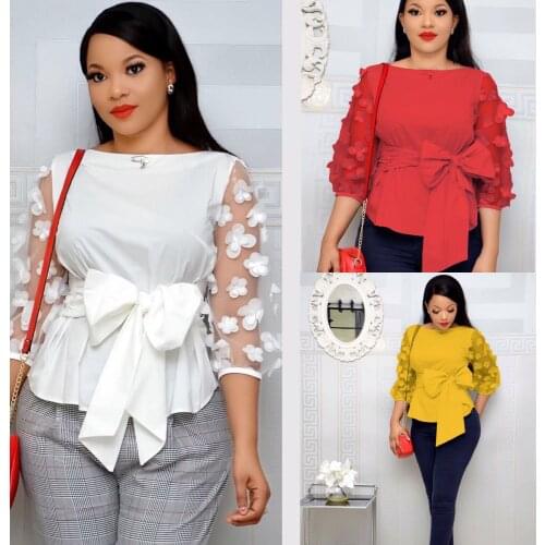 African Dresses For Women Top Dashiki African Clothes Africa Dress Mesh Bow Ladies Tops Clothing Ankara Plus Size African Dress