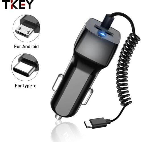 TKEY USB Car Charger With Data Cable Quick Charge 30V Double The Charge For iPhone Sony Huawei Samsung Mobile Phone Convenient