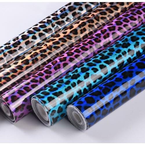 Shiny Mirrow Colorful PU Leather Leopard Wrinkle-proof Soft Faux Leather Synthetic DIY Textiles Fabrics Vestidos 100X138cm