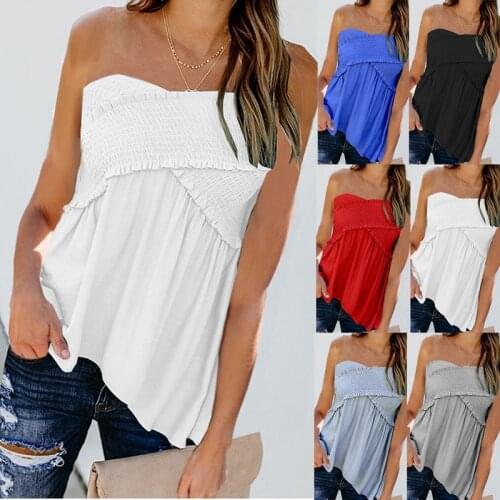 Summer Women Blouses Shirts Boob Tube Blouse Ladies Fashion White Red Black Bandeau Strapless Tops