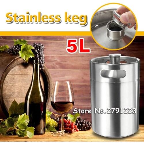 5L Premium Stainless Steel Homebrew Growler Mini Keg Beer Growler Leak Proof Top Lid Beer Bottle Home Brewing Making Bar Tool