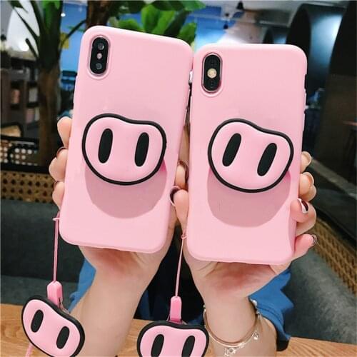 For iPhone 11 Case Cute 3D Cartoon Pig Lanyard Soft Phone Cases For iPhone 12 Pro Max 5 5s 6 6s 7 Plus 8 Plus X XS Max XR Cover