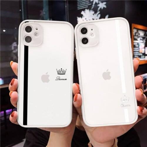 King queen couple Phone Case For iPhone 12 11 Mini Pro XR XS Max 7 8 Plus X Matte transparent White Cover
