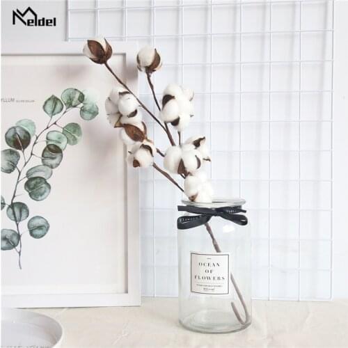 Meldel Bouquet Naturally Dried Cotton Stems Farmhouse Artificial Flower Filler Floral Decor Simulation Flower Home Wedding Decor
